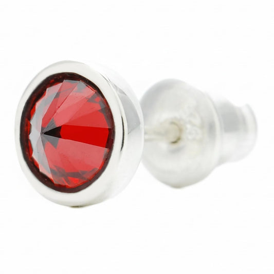 メンズ シルバー925 レッドジルコニア 5mm スタッドピアス 正面