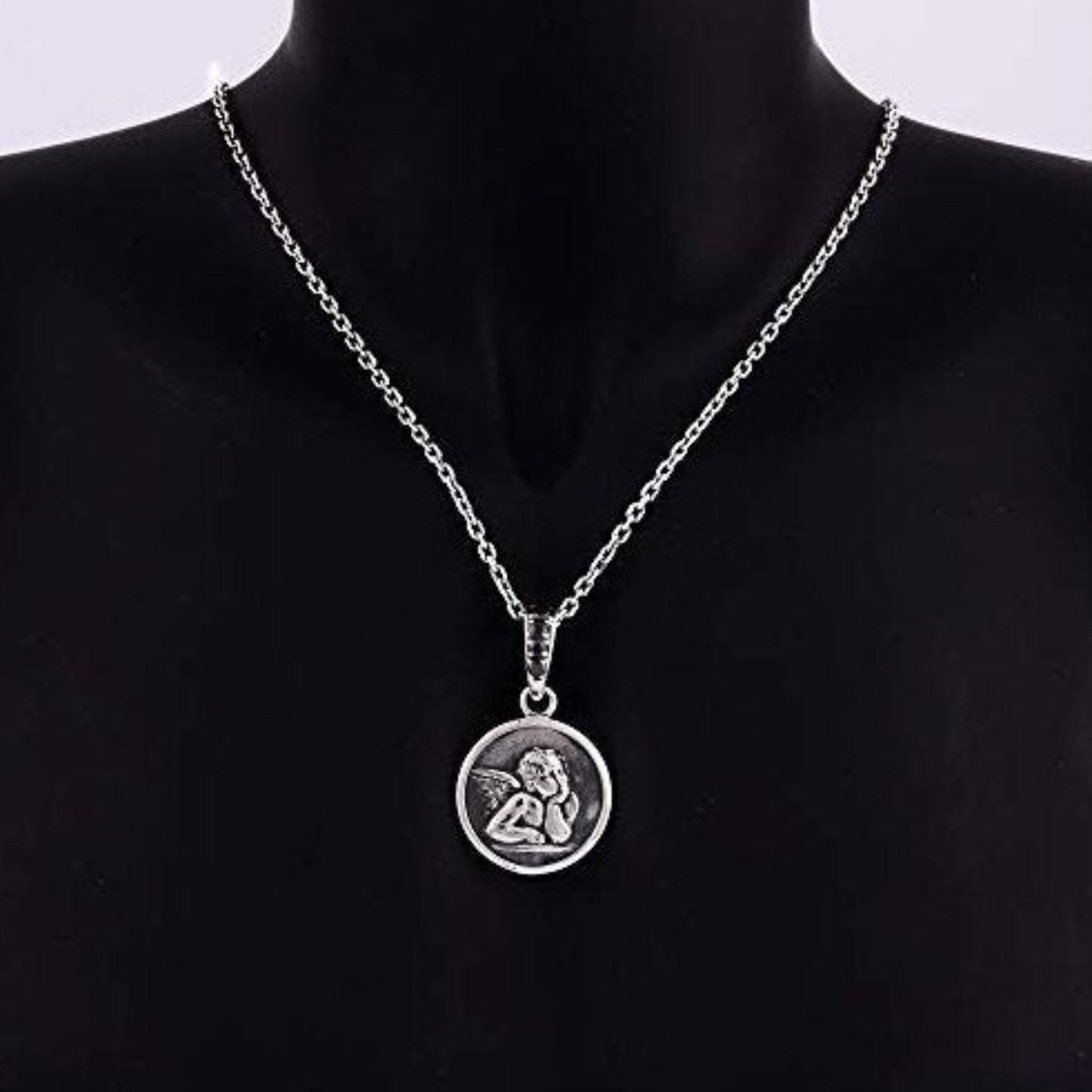 シルバー925 天使メダイネックレス 着用サイズイメージ