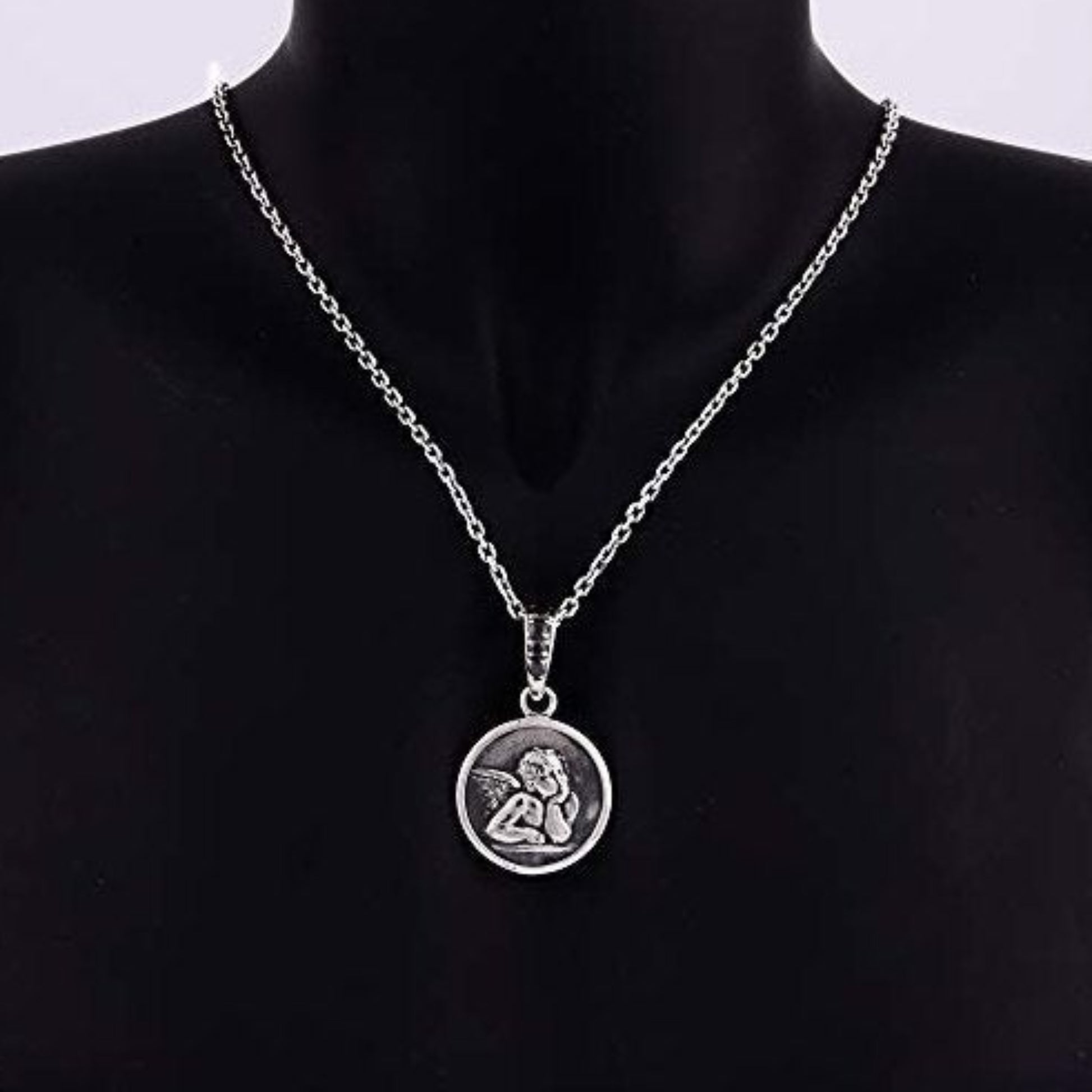シルバー925 天使メダイネックレス 着用サイズイメージ