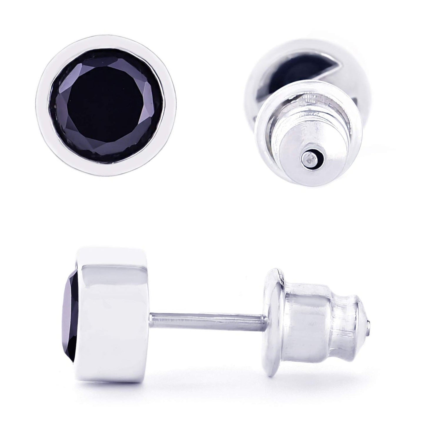 メンズ シルバー925 ブラックジルコニア 5mm スタッドピアス 斜め