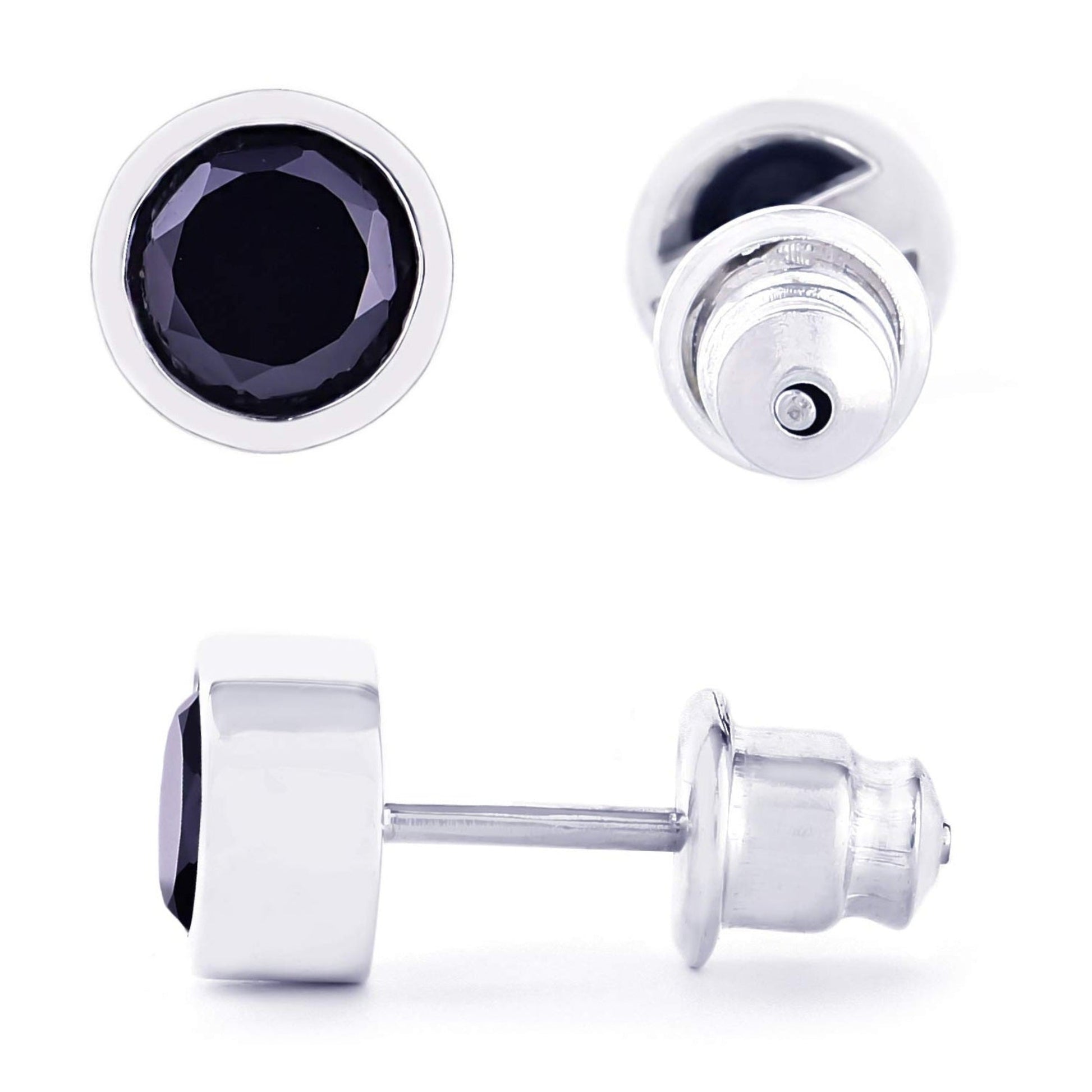 メンズ シルバー925 ブラックジルコニア 5mm スタッドピアス 斜め