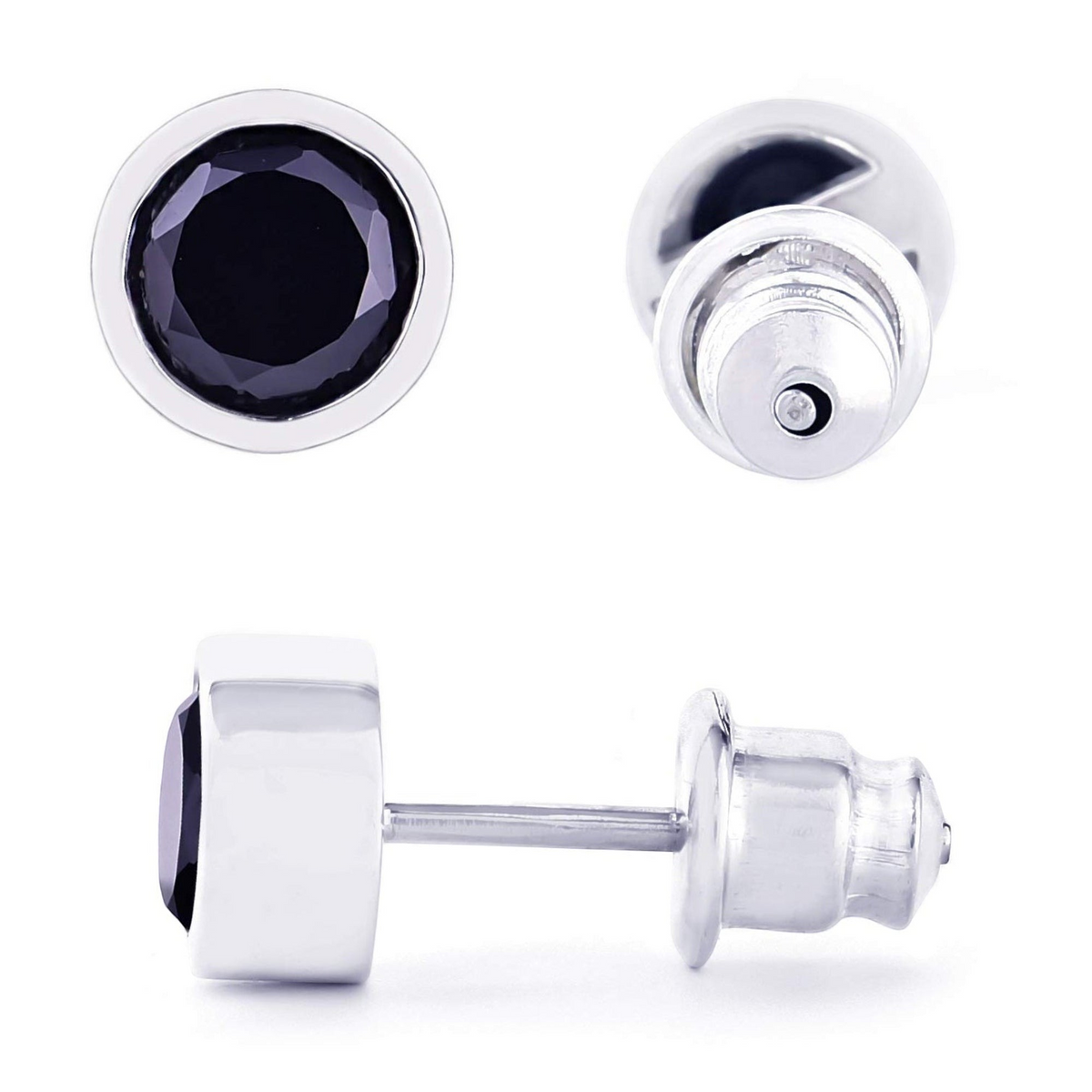メンズ シルバー925 ブラックジルコニア 5mm スタッドピアス 斜め
