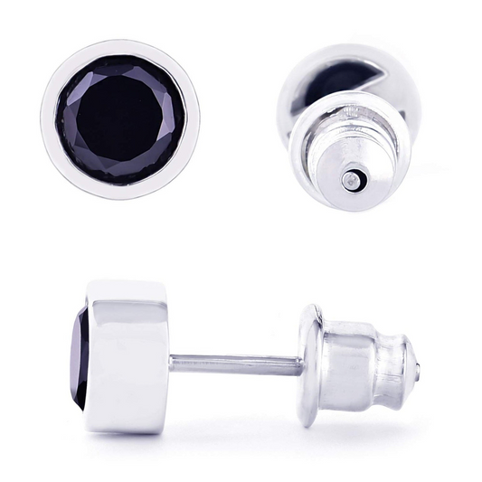 メンズ シルバー925 ブラックジルコニア 5mm スタッドピアス 斜め