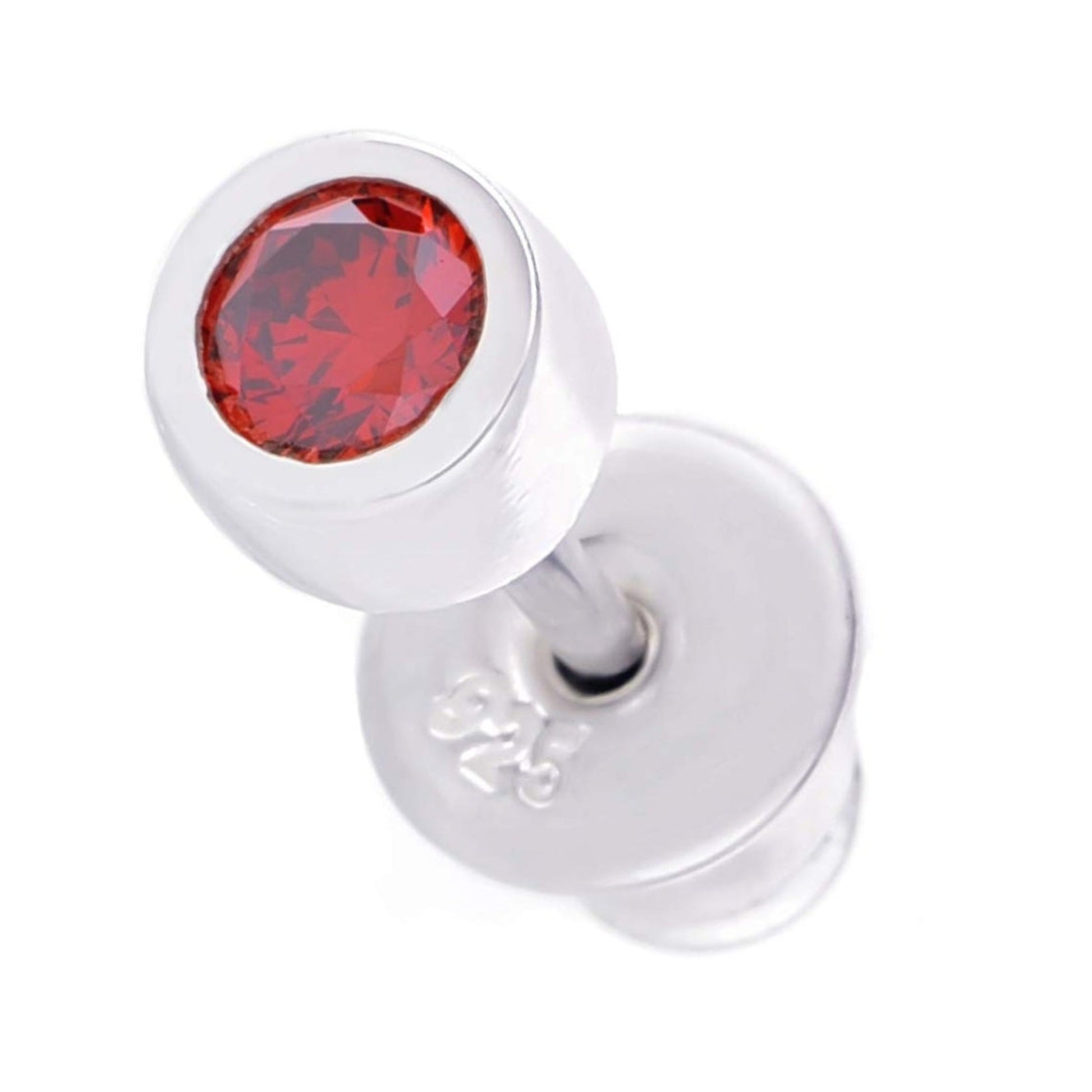 メンズ シルバー925 レッドジルコニア 3mm スタッドピアス 正面