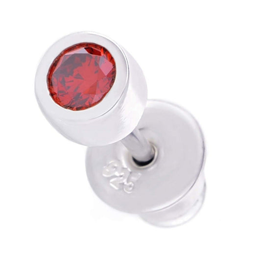 メンズ シルバー925 レッドジルコニア 3mm スタッドピアス 正面