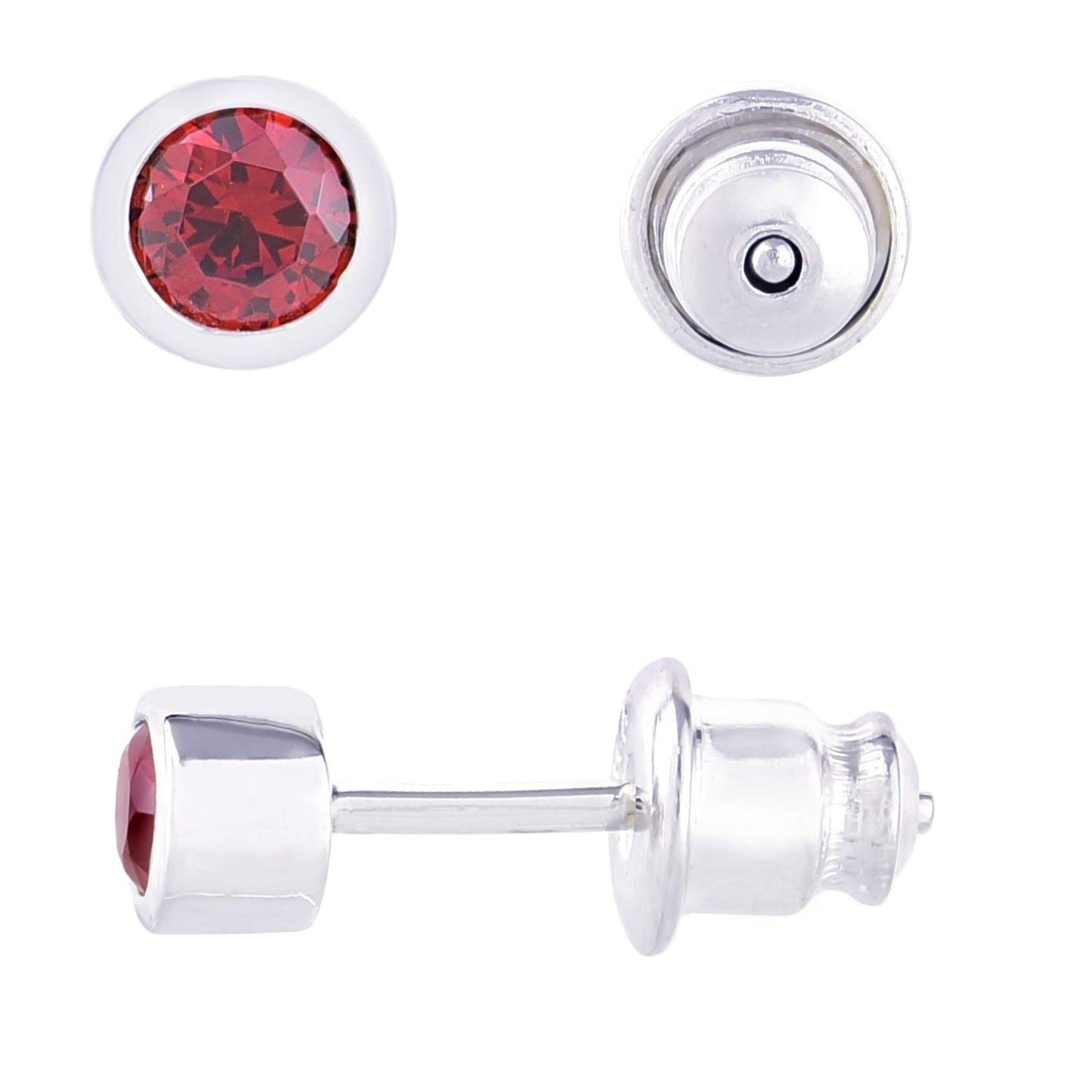 メンズ シルバー925 レッドジルコニア 3mm スタッドピアス 斜め