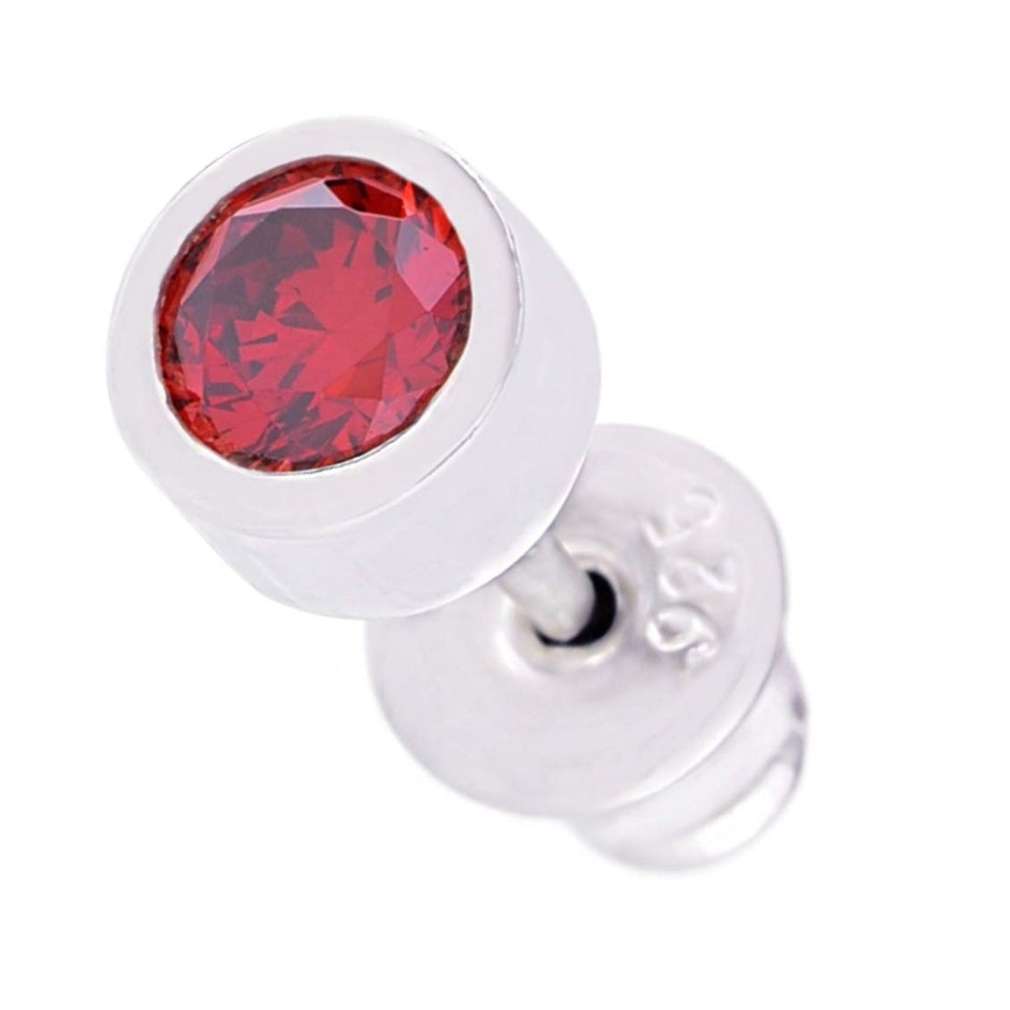 メンズ シルバー925 レッドジルコニア 4mm スタッドピアス 正面