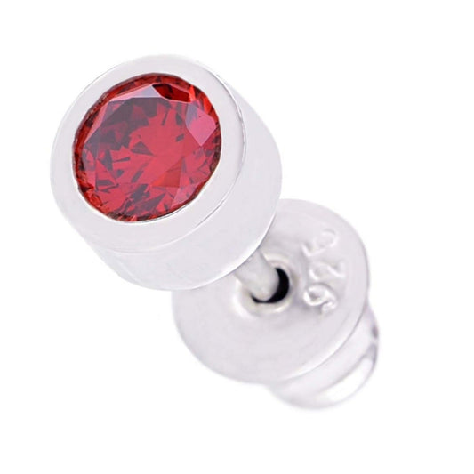メンズ シルバー925 レッドジルコニア 4mm スタッドピアス 正面