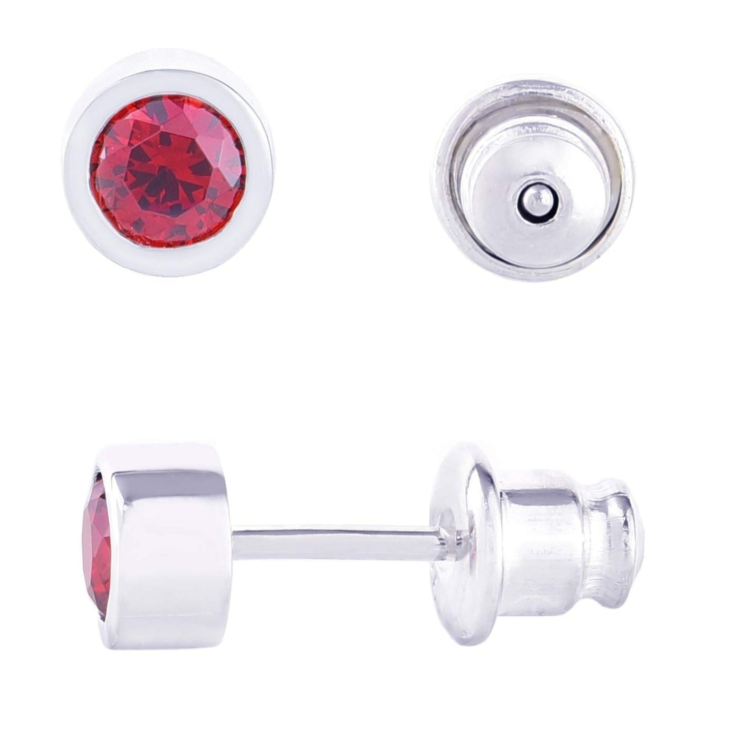 メンズ シルバー925 レッドジルコニア 4mm スタッドピアス 斜め