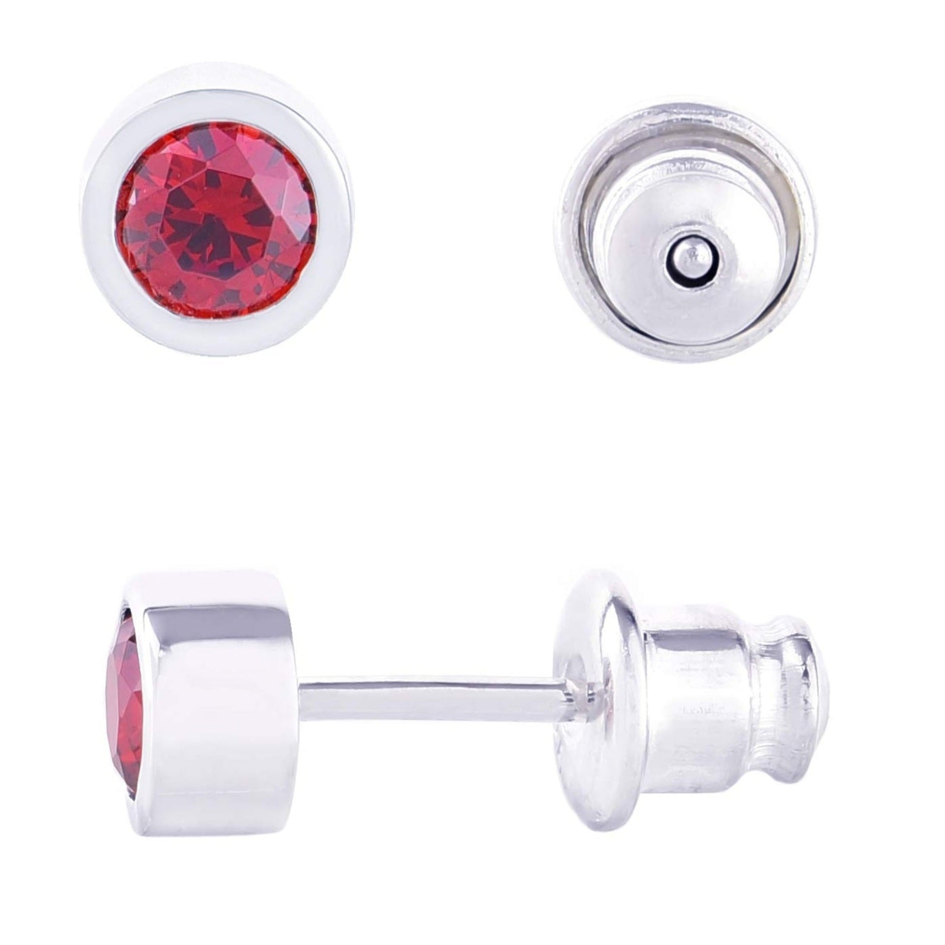 メンズ シルバー925 レッドジルコニア 4mm スタッドピアス 斜め