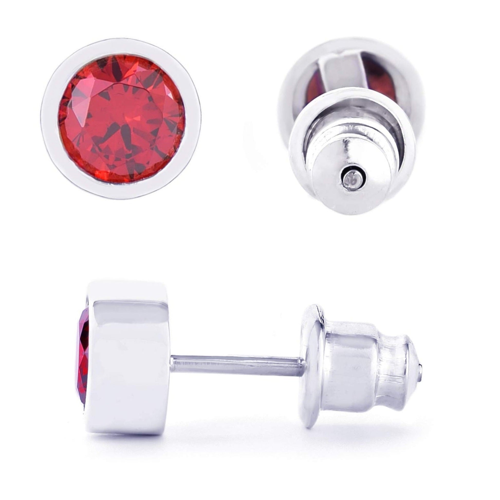 メンズ シルバー925 レッドジルコニア 5mm スタッドピアス 斜め