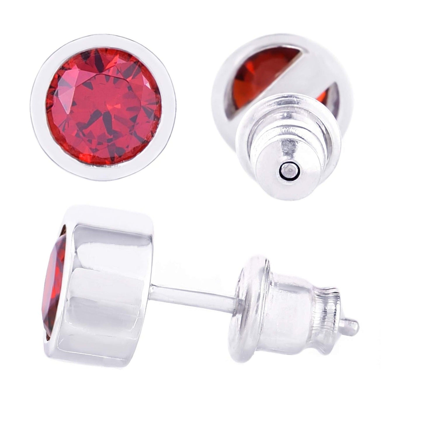 メンズ シルバー925 レッドジルコニア 6mm スタッドピアス 斜め