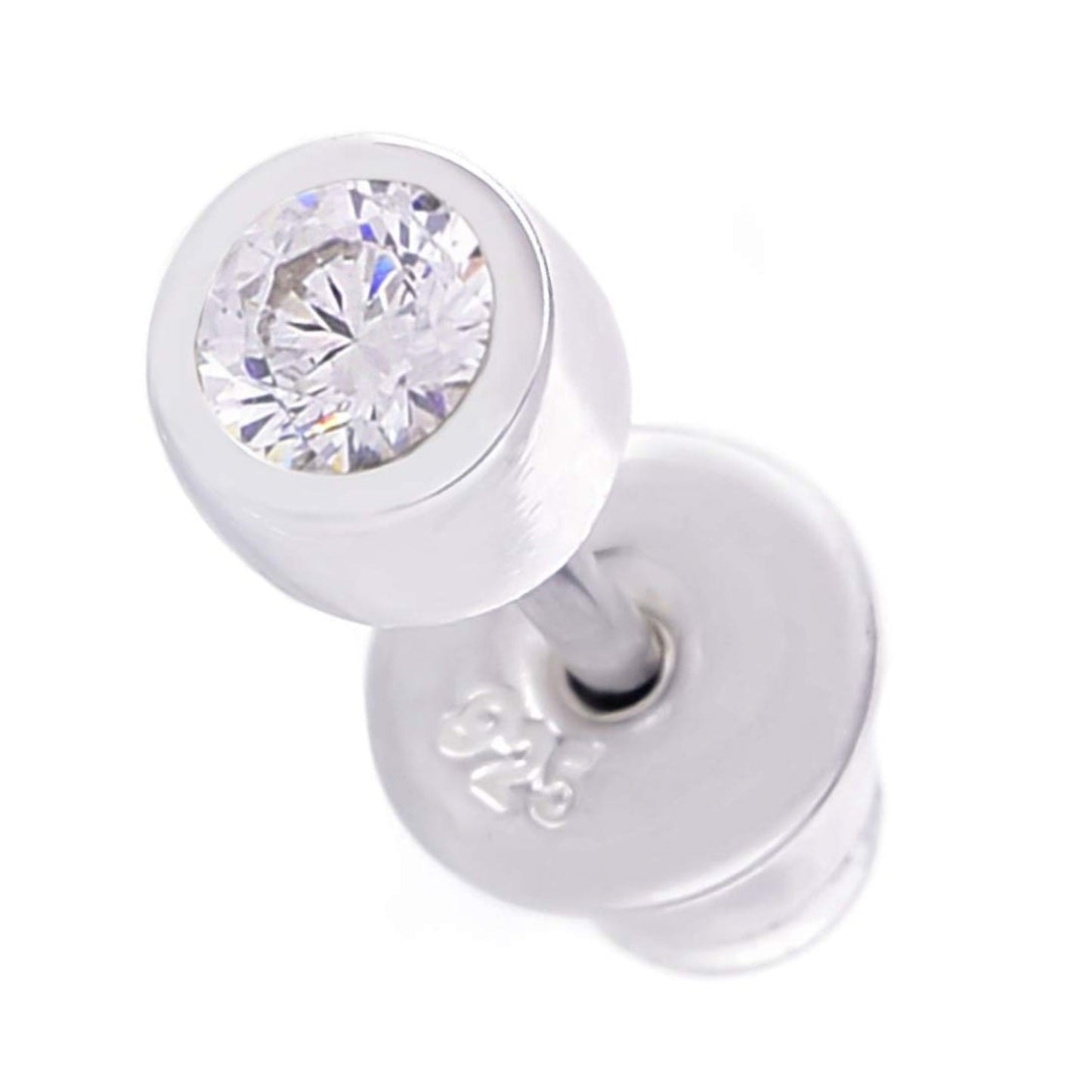 メンズ シルバー925 クリアジルコニア 3mm スタッドピアス 正面