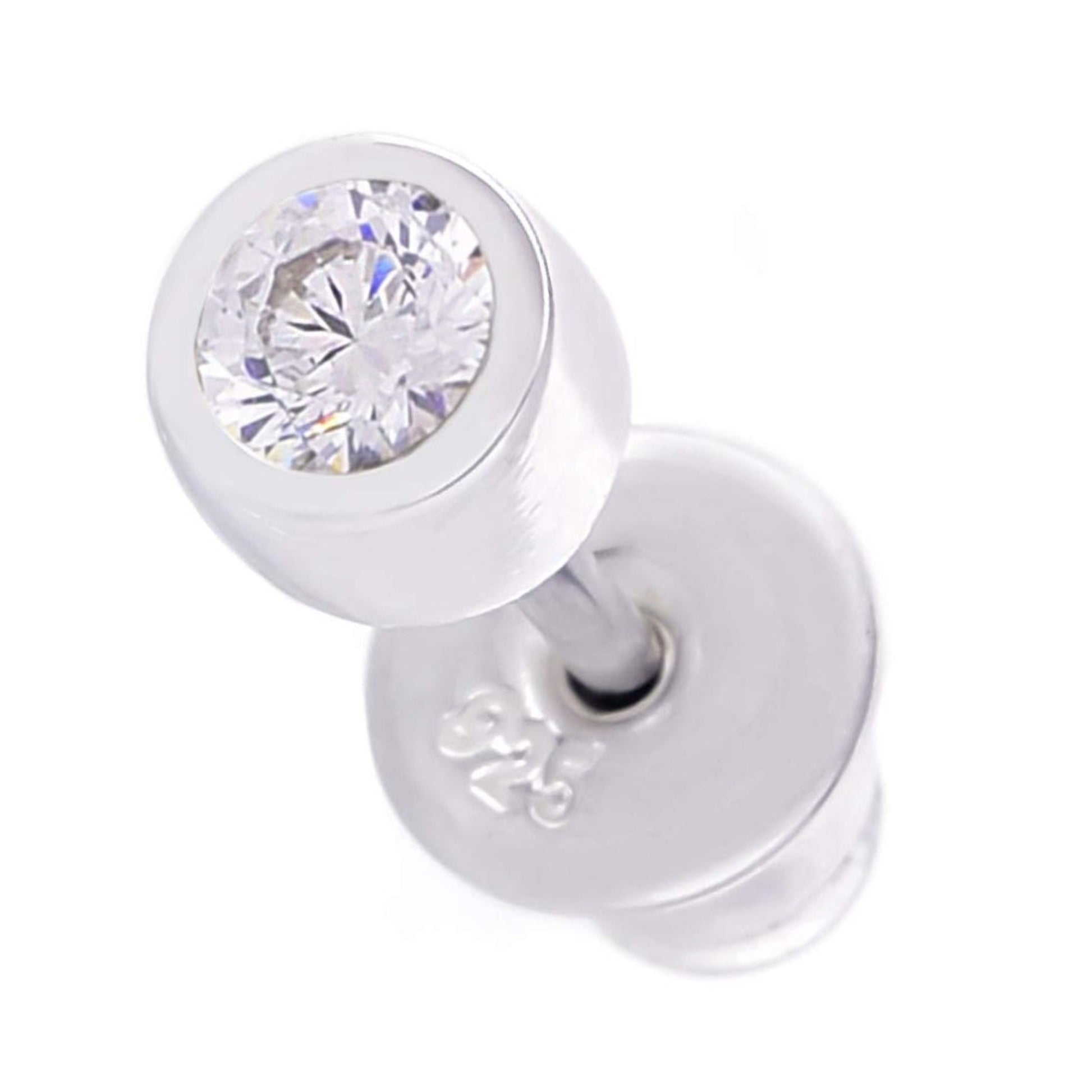メンズ シルバー925 クリアジルコニア 3mm スタッドピアス 正面
