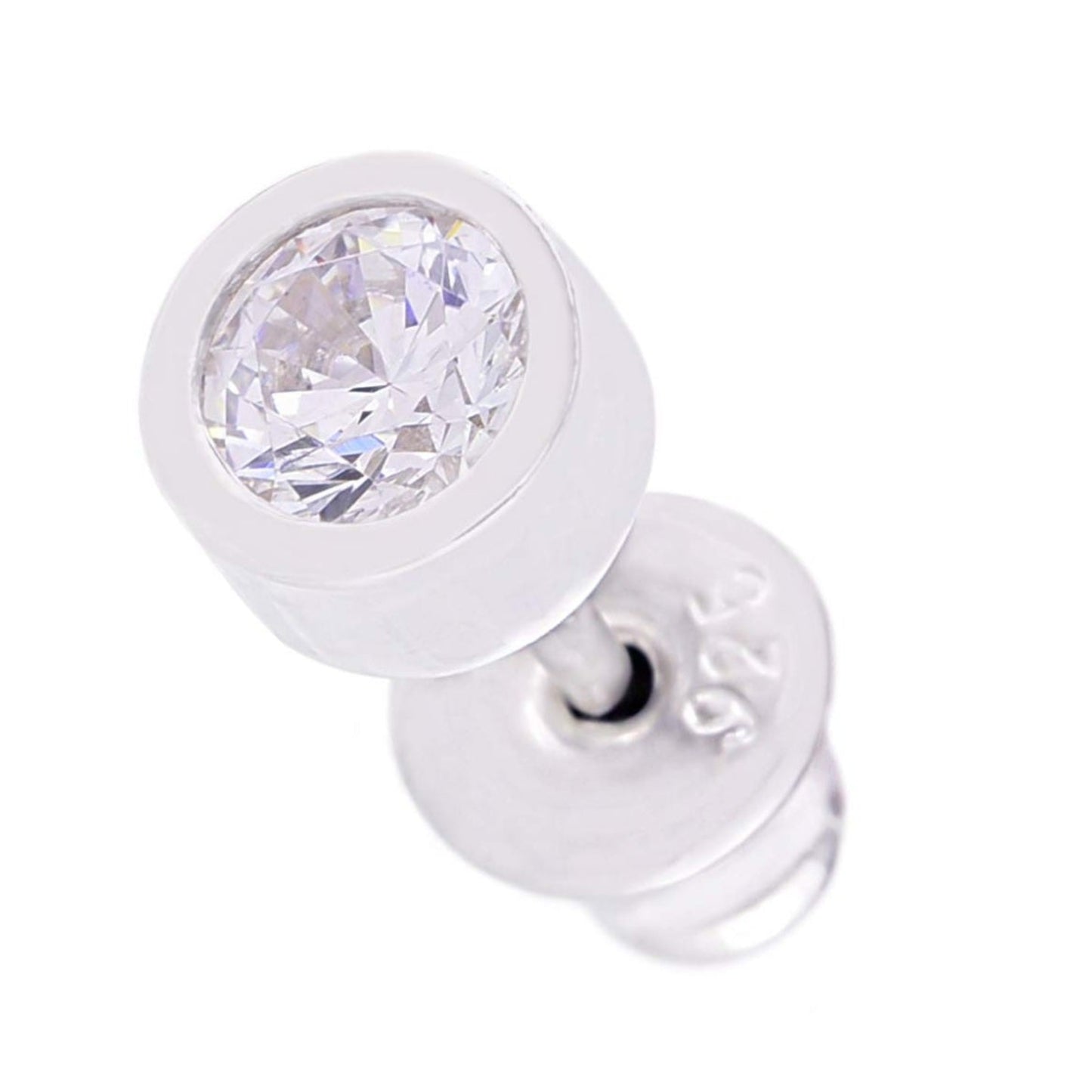 メンズ シルバー925 クリアジルコニア 4mm スタッドピアス 正面