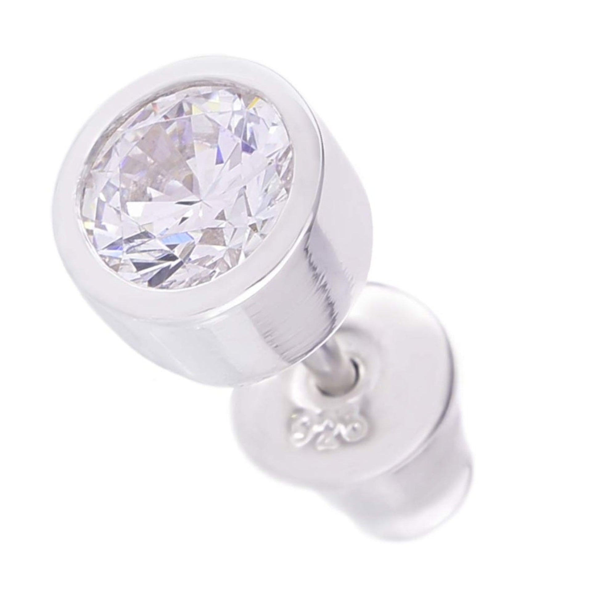 メンズ シルバー925 クリアジルコニア 5mm スタッドピアス 正面