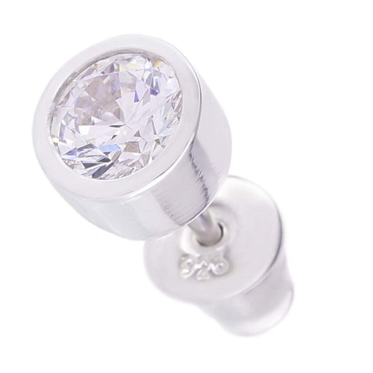 メンズ シルバー925 クリアジルコニア 5mm スタッドピアス 正面