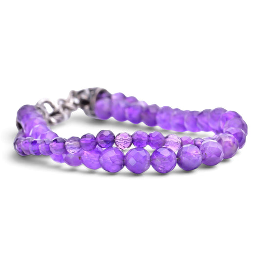 Truelements Jewelry men's bracelet featuring faceted purple amethyst beads, sterling silver accents, and zirconia.