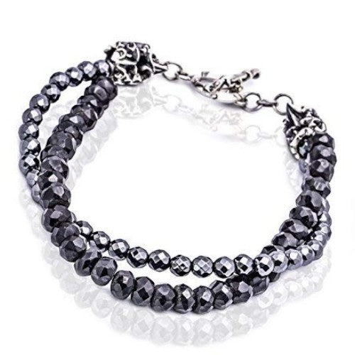 Truelements Jewelry men's bracelet featuring black spinel, hematite, and sterling silver accents with black zirconia.