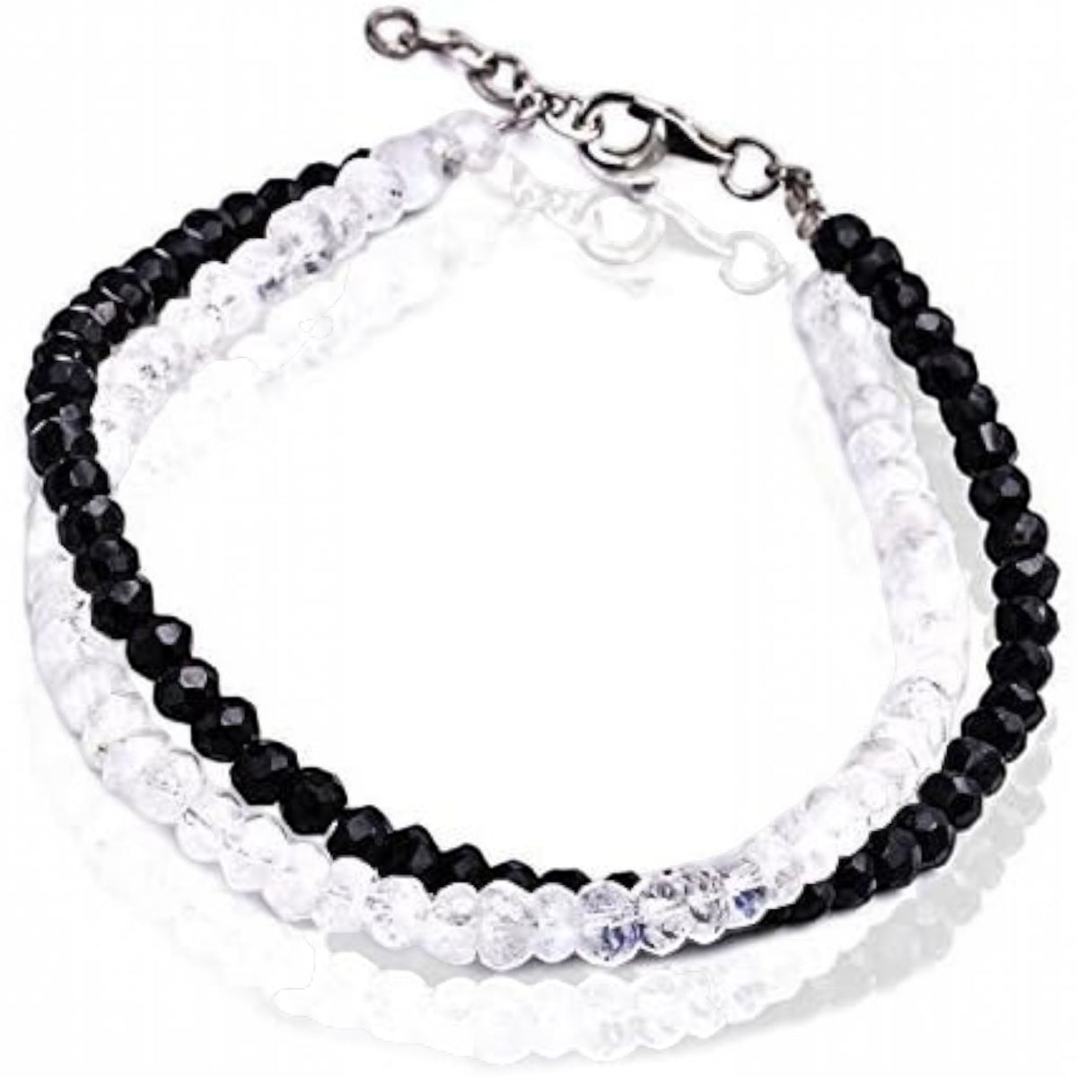 Truelements Jewelry women's bracelet featuring 4mm black spinel and blue moonstone beads with sterling silver accents.