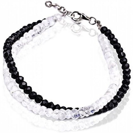 Truelements Jewelry women's bracelet featuring 4mm black spinel and blue moonstone beads with sterling silver accents.