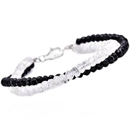 Truelements Jewelry men's bracelet featuring 4mm black spinel and blue moonstone beads with sterling silver 925 accents.