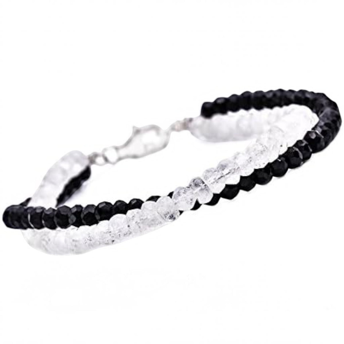 Truelements Jewelry bracelet featuring 4mm faceted black spinel and blue moonstone beads with sterling silver accents
