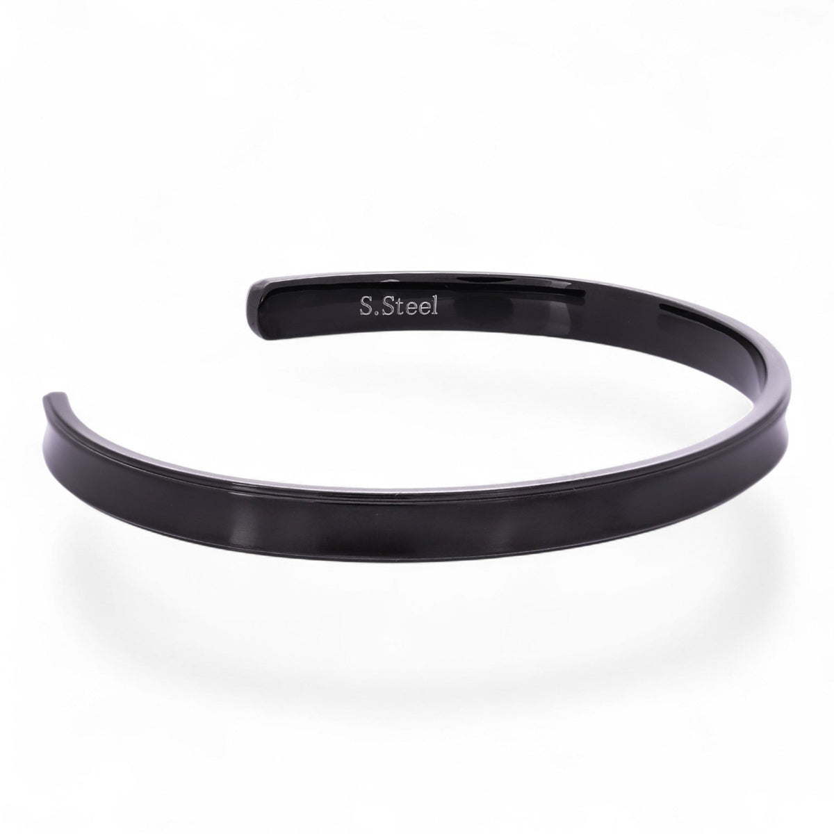 Truelements Jewelry matte black 316L surgical stainless steel cuff bangle with S.Steel engraving