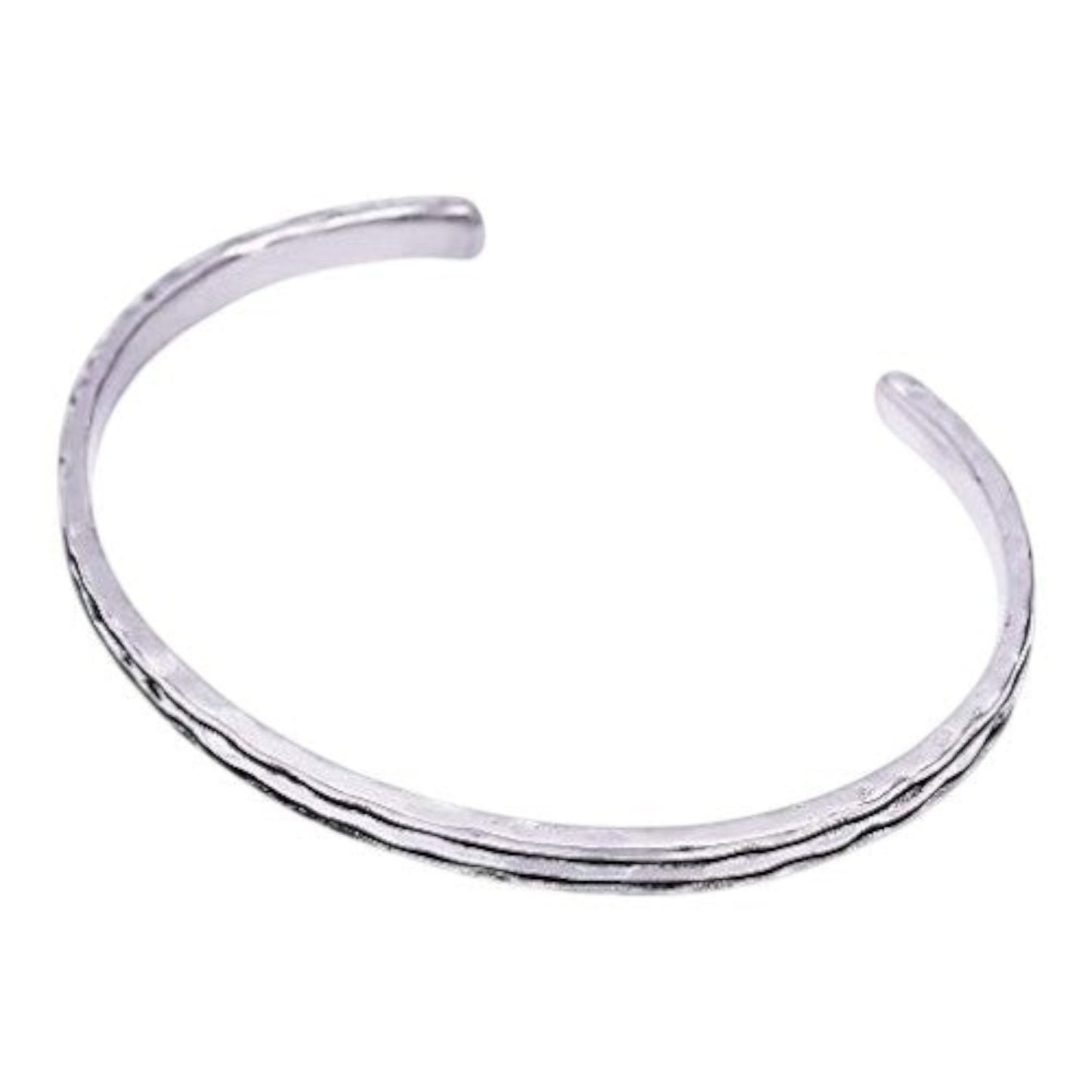 Truelements Jewelry men's sterling silver 925 cuff bracelet with a textured hammered finish and oxidized details.