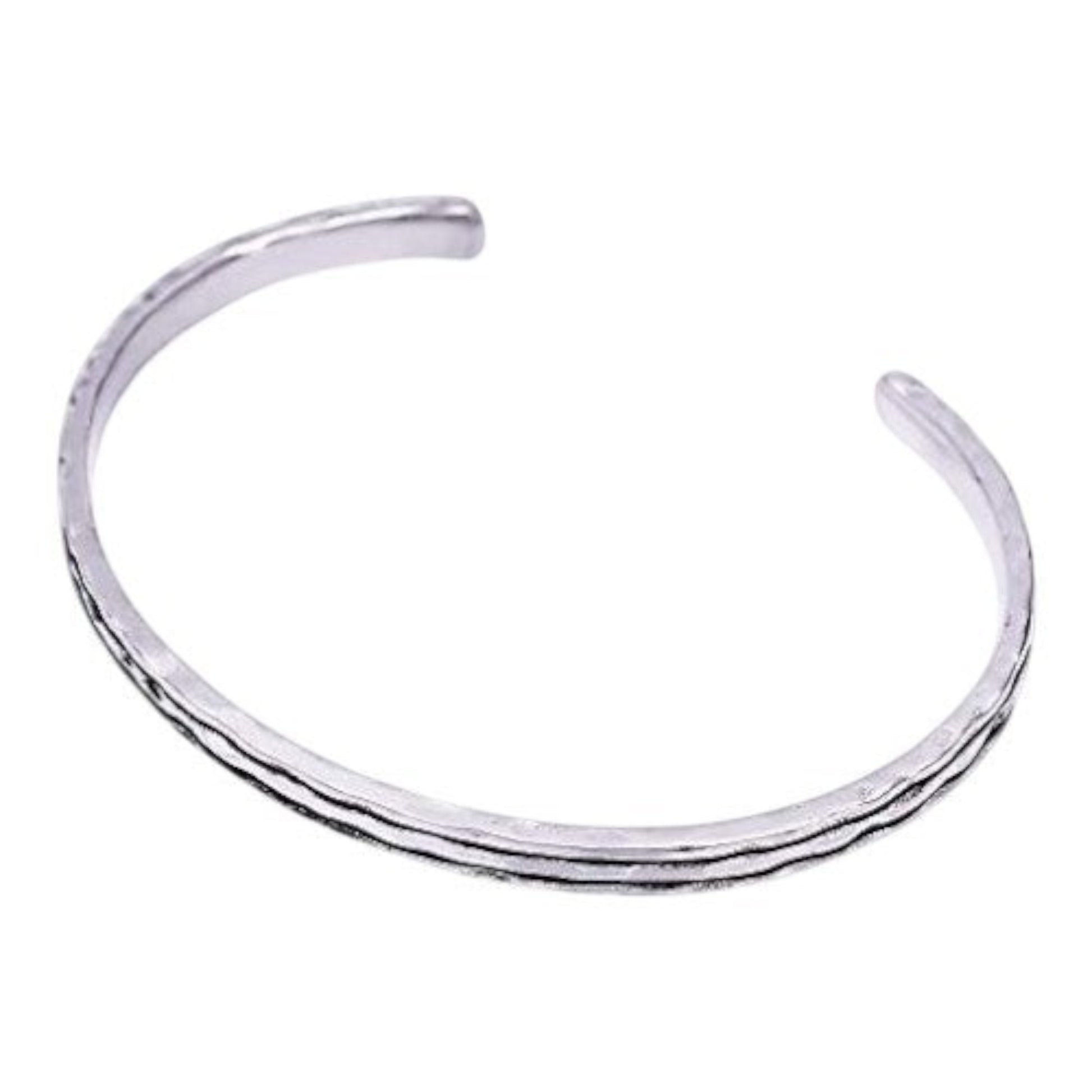 Truelements Jewelry men's sterling silver 925 cuff bracelet with a textured hammered finish and oxidized details.