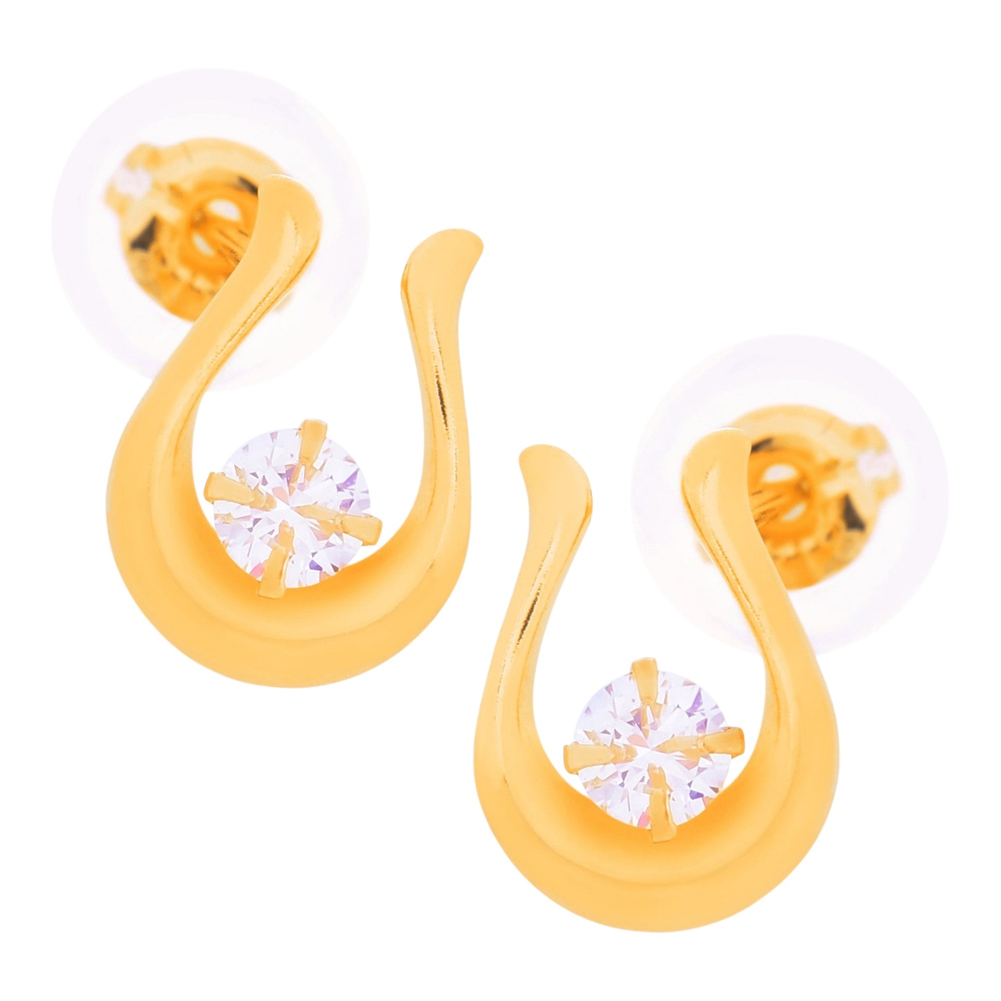 Truelements Jewelry K18 yellow gold horseshoe stud earrings featuring 0.10ct clear diamonds for women
