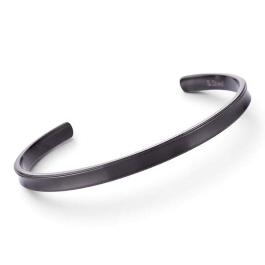 Truelements Jewelry men's matte black 316L surgical stainless steel cuff bangle with a 5mm width