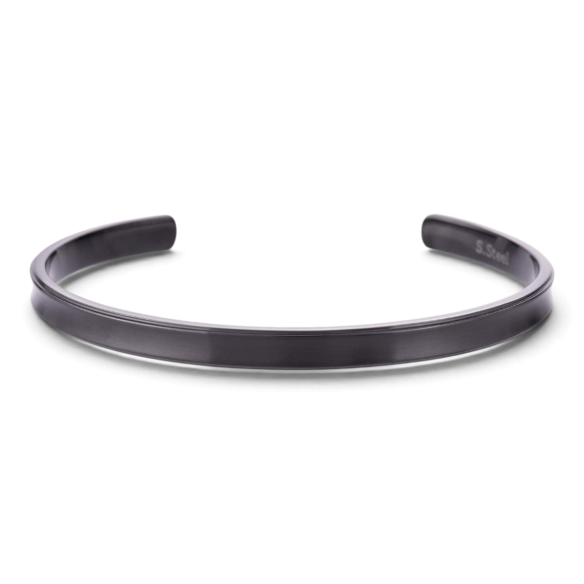 Truelements Jewelry men's matte black 316L surgical stainless steel cuff bangle, 5mm wide minimalist design.