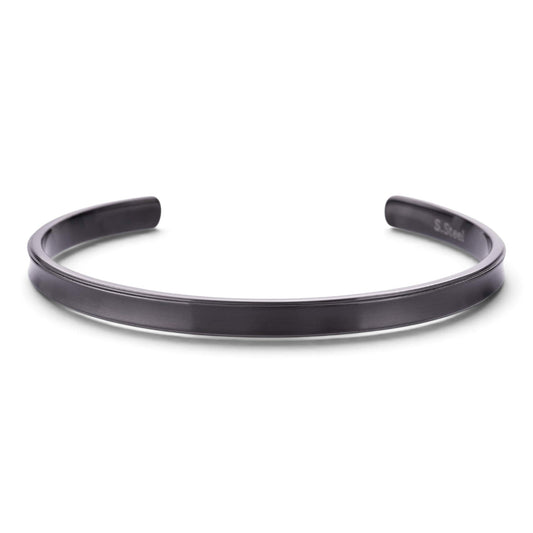 Truelements Jewelry men's matte black 316L surgical stainless steel cuff bangle, 5mm wide minimalist design.