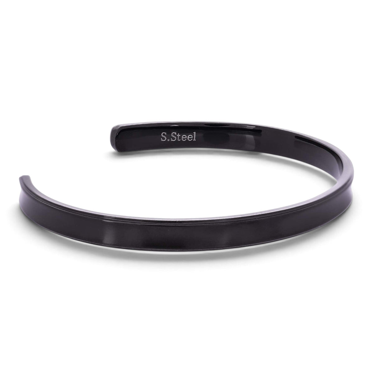 Truelements Jewelry men's 5mm matte black surgical stainless steel cuff bangle with S.Steel engraving