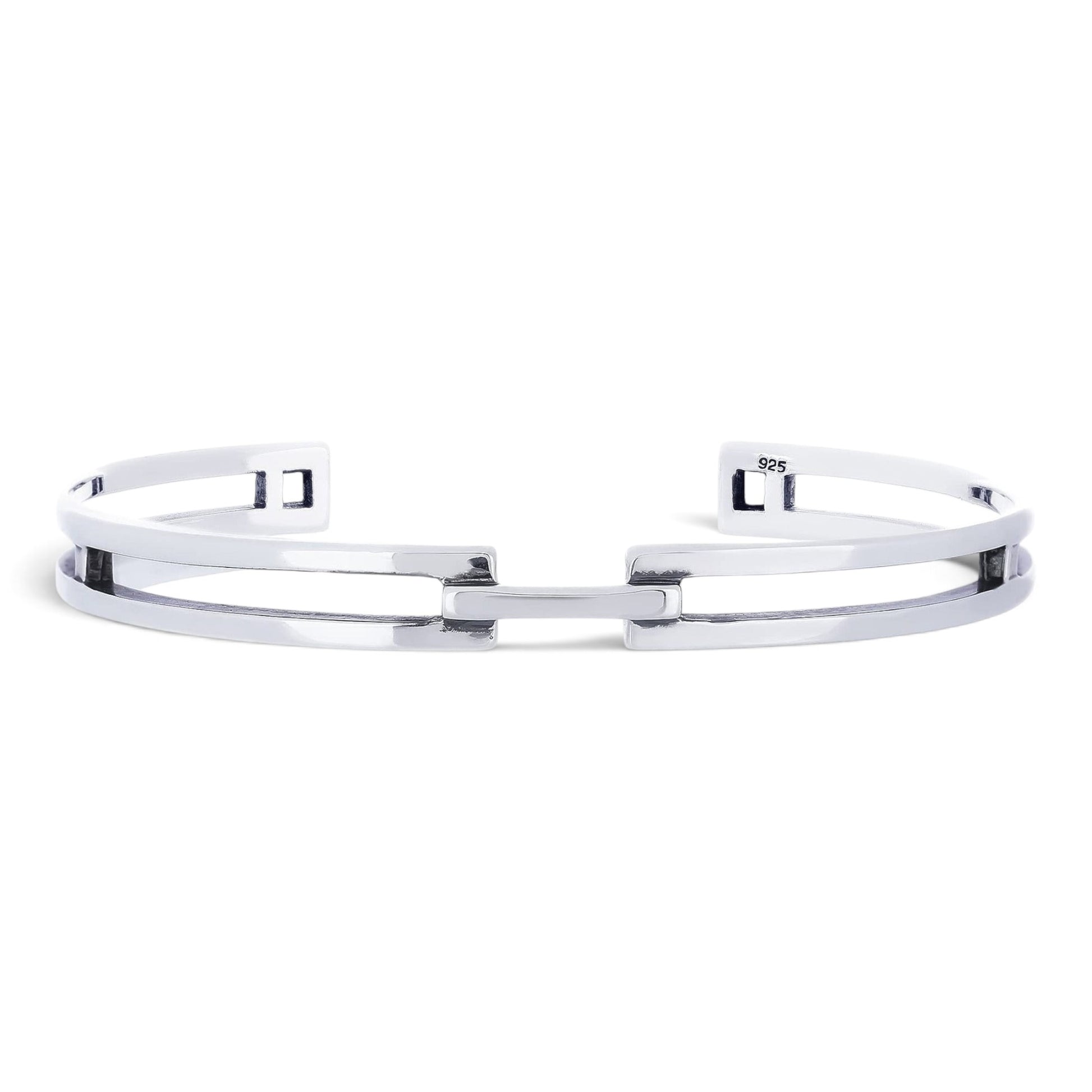 Truelements Jewelry men's 6.5mm wide sterling silver 925 cuff bangle with a polished mirror finish.