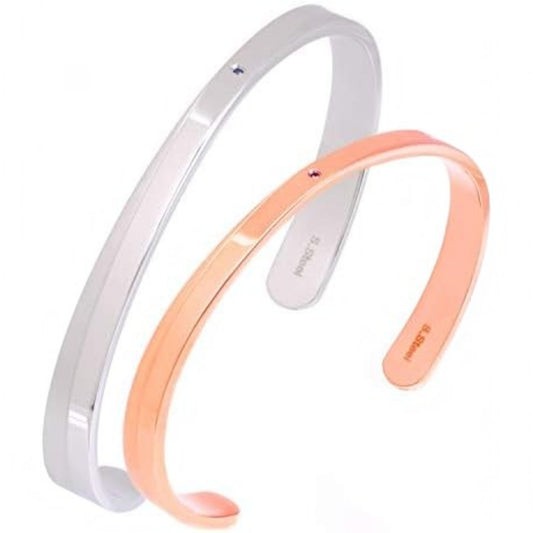 Truelements Jewelry couple pair bangles in silver and pink gold 316L surgical stainless steel with gemstone accents