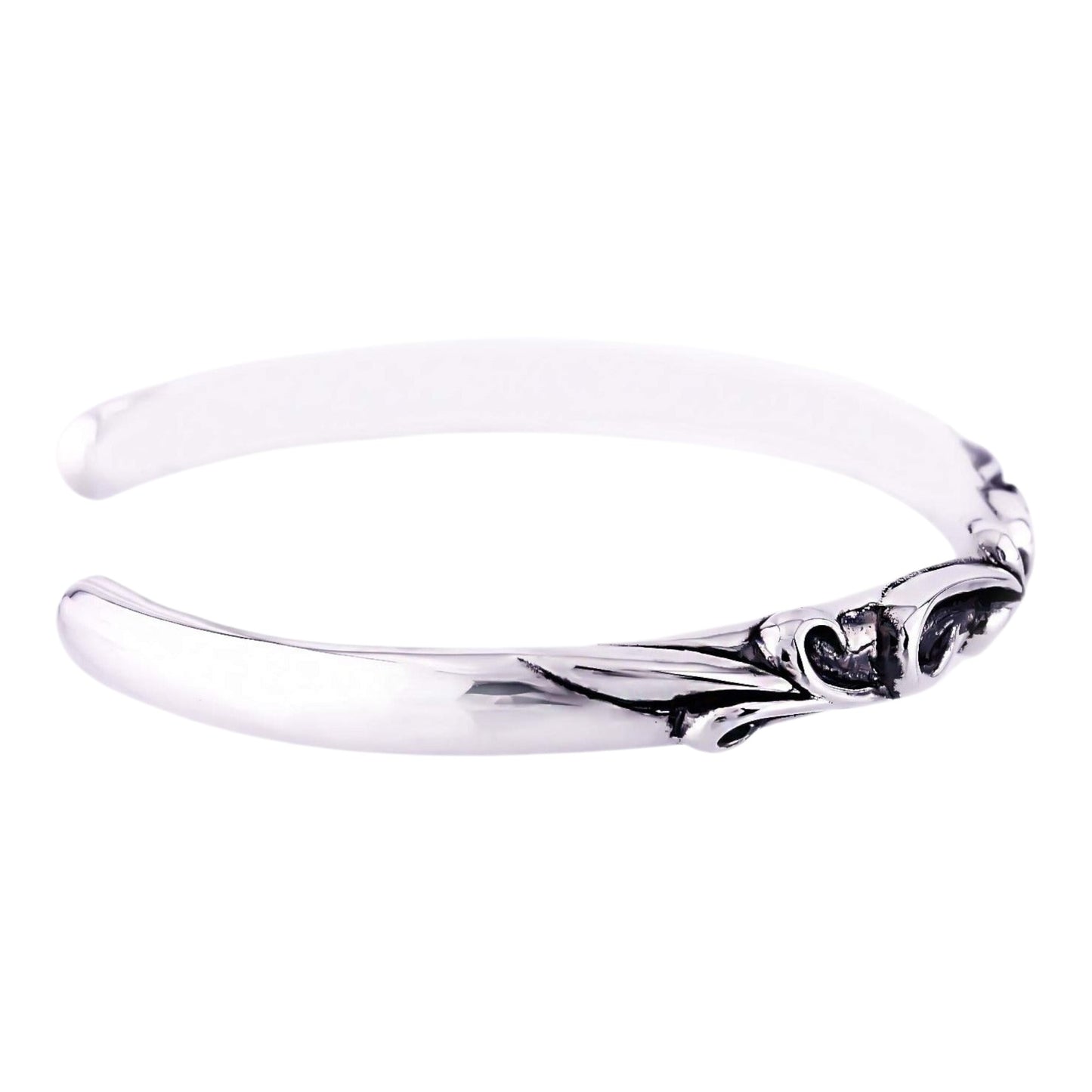 Truelements Jewelry men's sterling silver 925 cuff bangle featuring an arabesque pattern and clear cubic zirconia.