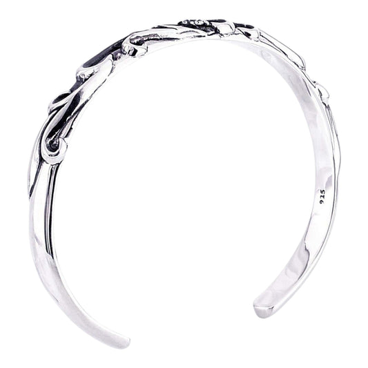 Truelements Jewelry men's sterling silver 925 cuff bangle featuring an intricate arabesque pattern and clear zirconia