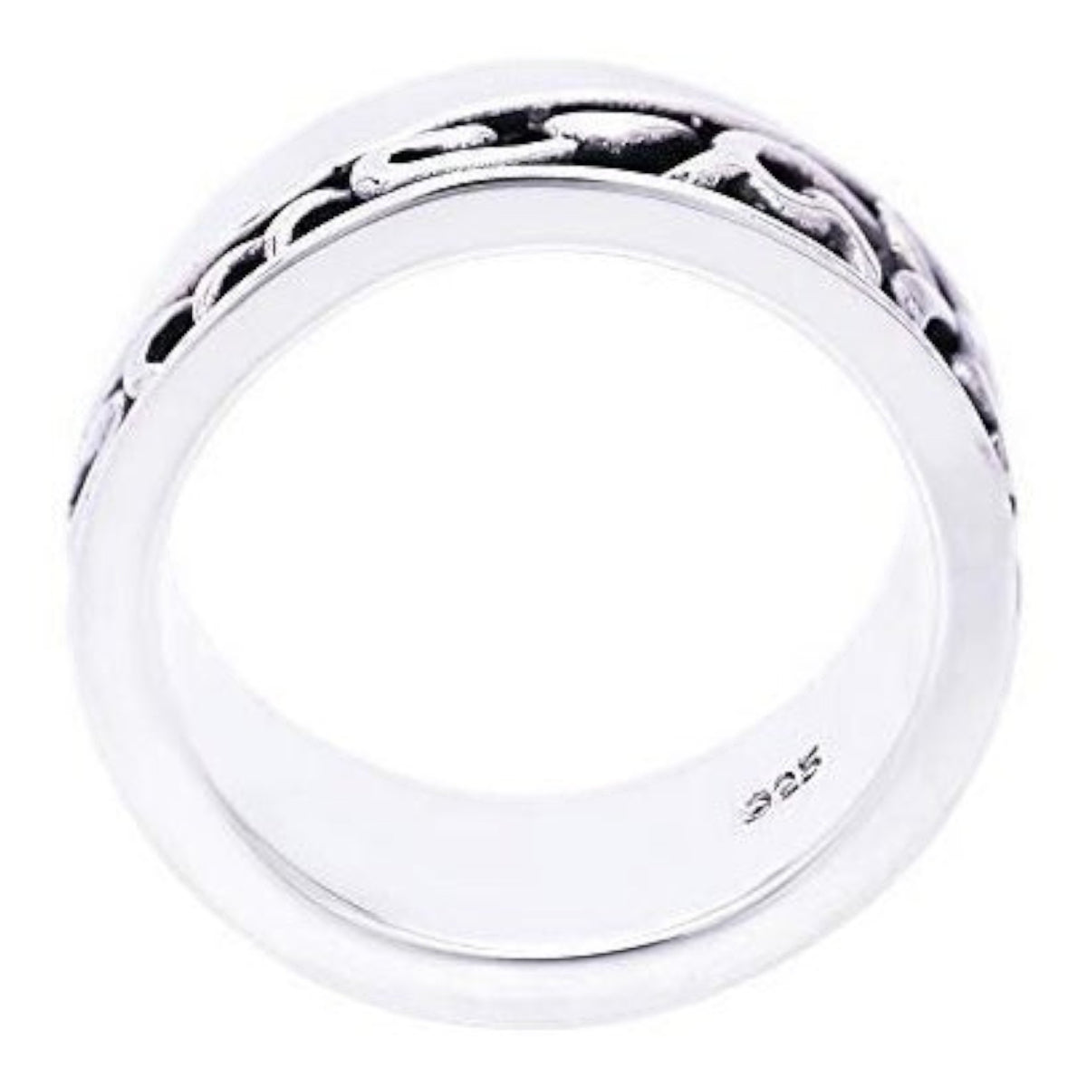 Truelements Jewelry men's sterling silver 925 ring featuring a detailed oxidized arabesque scrollwork design.