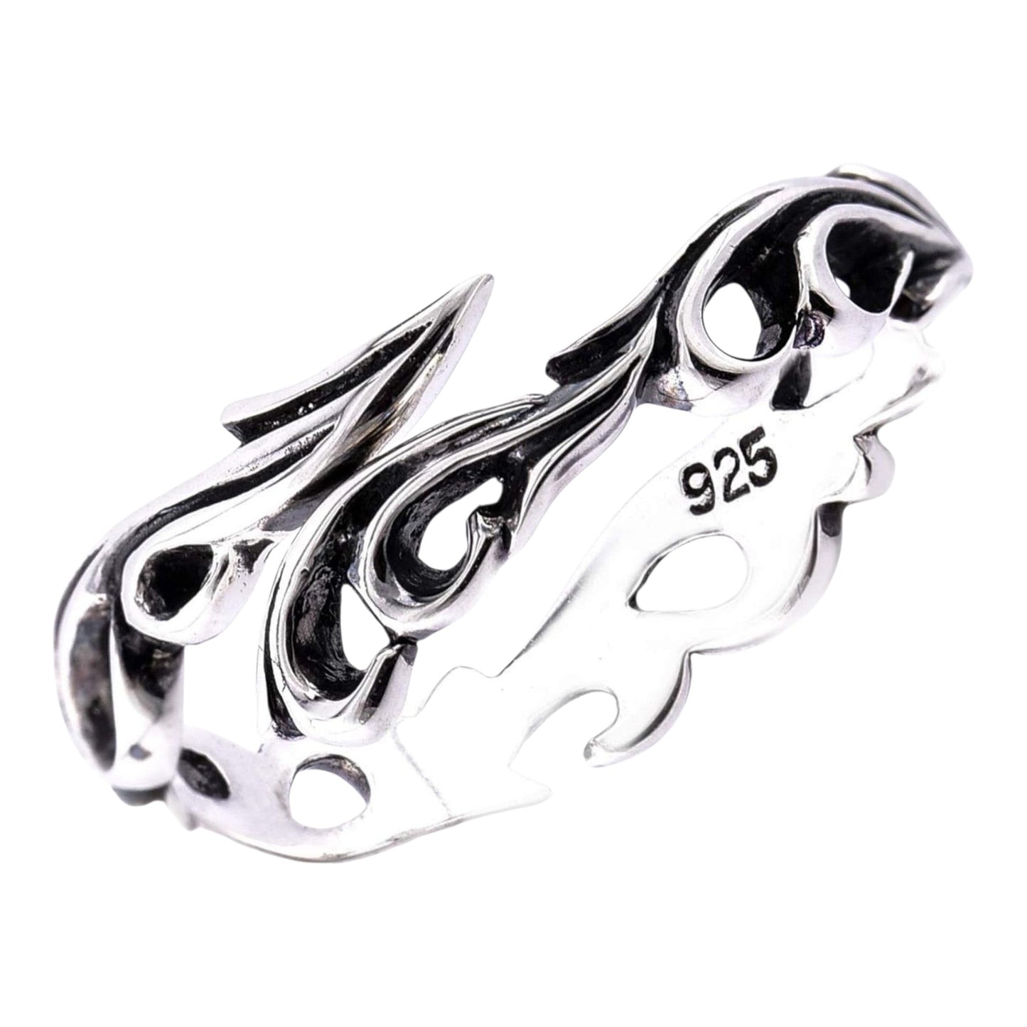 Truelements Jewelry men's sterling silver 925 ring with intricate openwork arabesque scroll patterns and oxidized finish