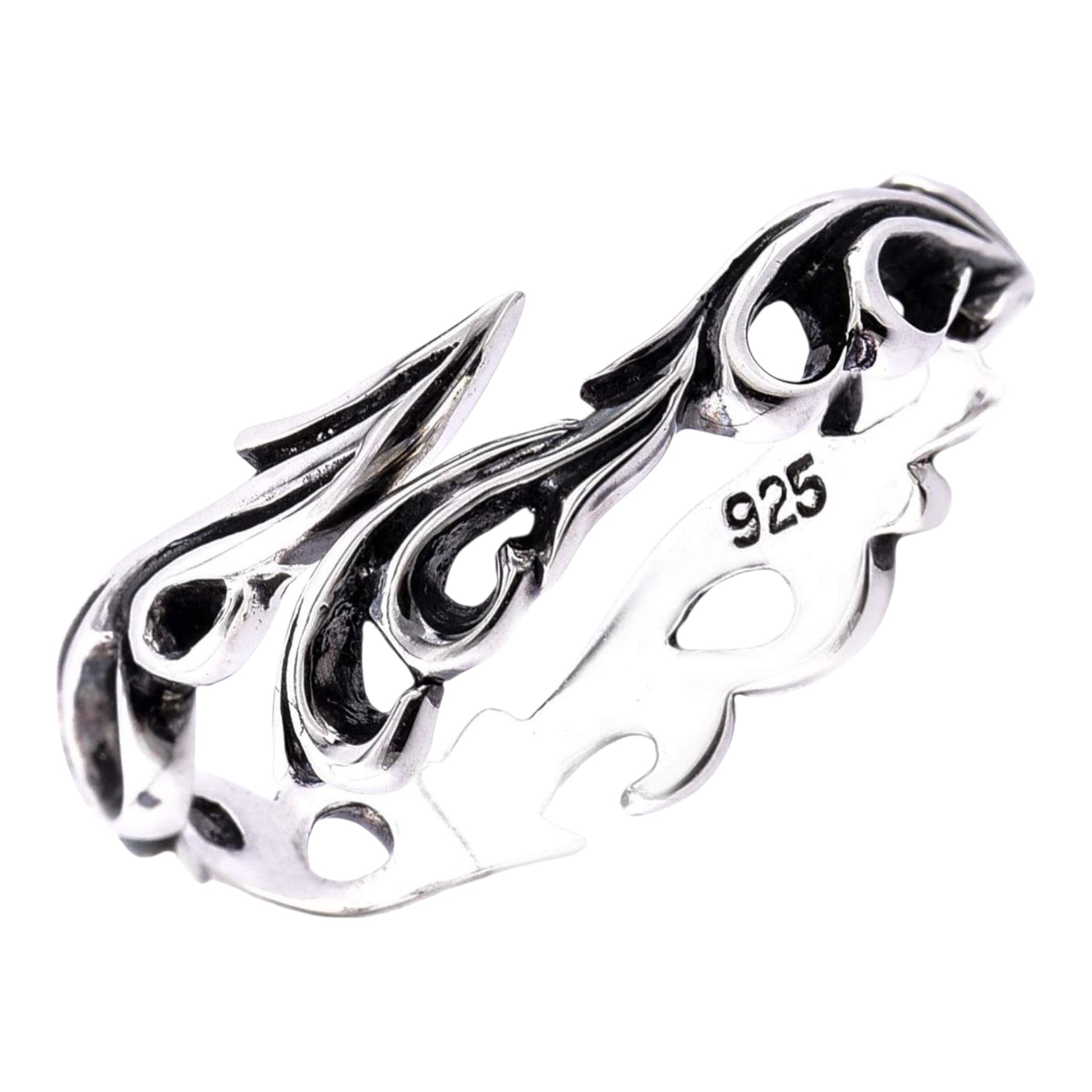 Truelements Jewelry men's sterling silver 925 ring with intricate openwork arabesque scroll patterns and oxidized finish