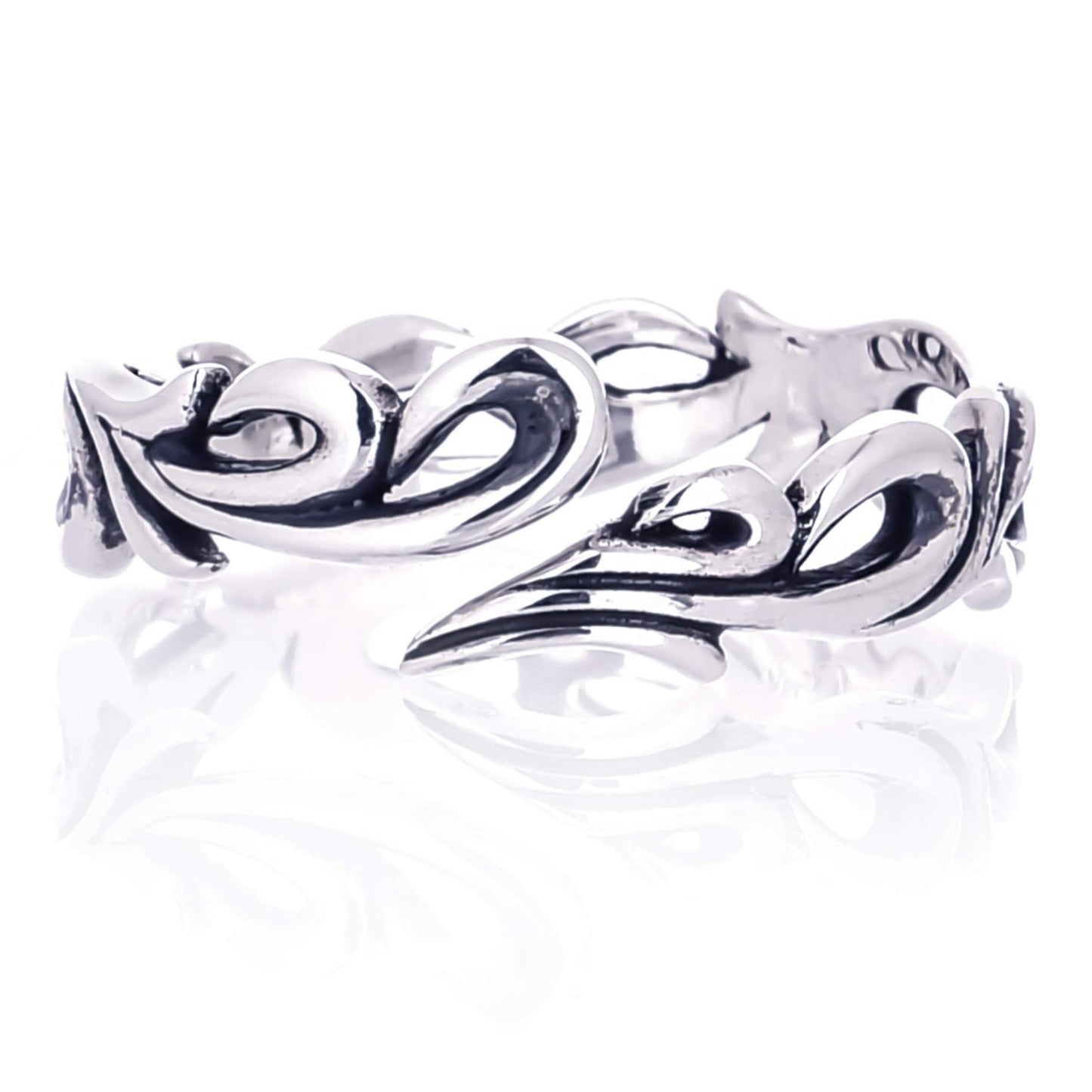 Truelements Jewelry men's sterling silver 925 adjustable ring with intricate openwork arabesque scroll patterns