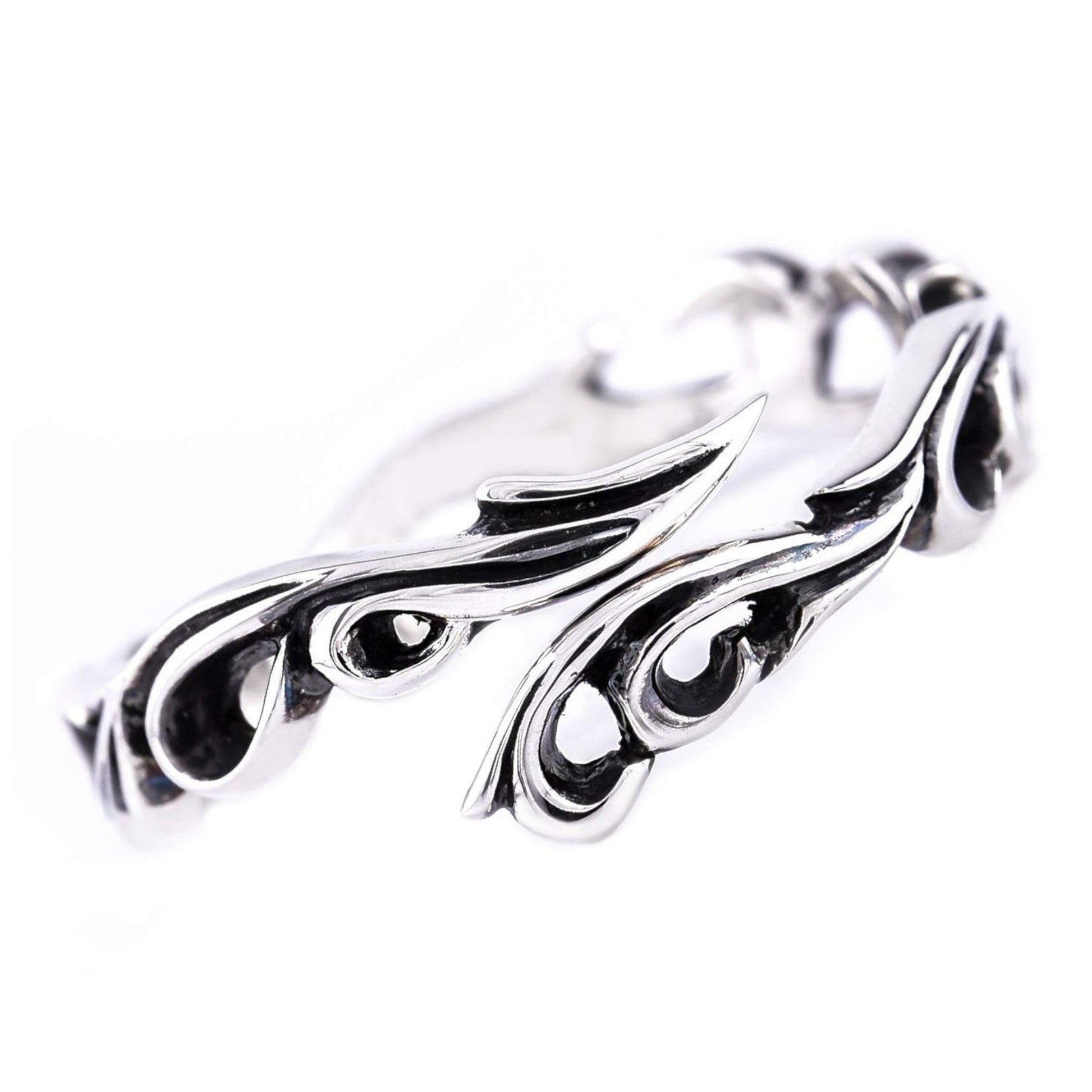 Truelements Jewelry men's sterling silver 925 adjustable ring with intricate openwork arabesque scroll patterns