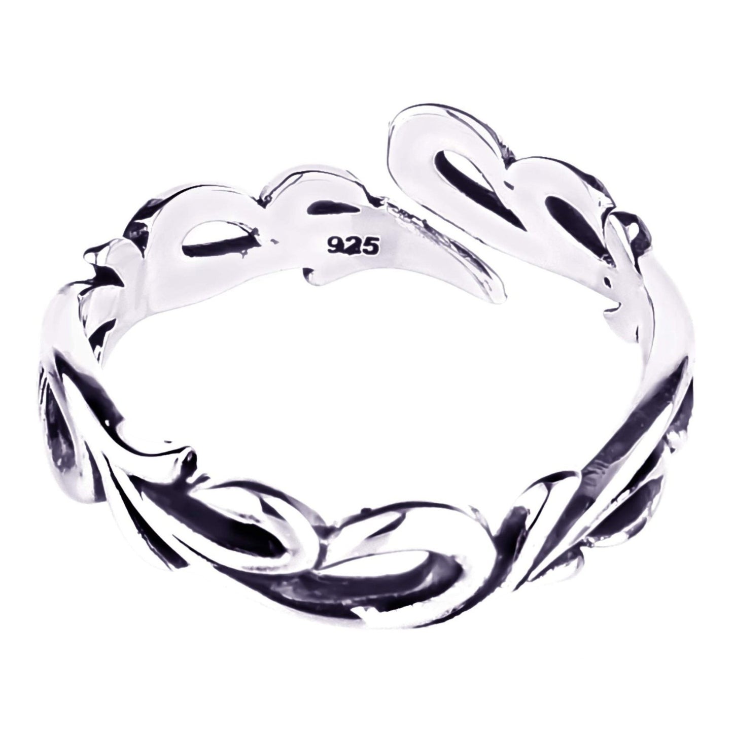 Truelements Jewelry men's sterling silver 925 adjustable ring featuring an intricate openwork arabesque scroll design.