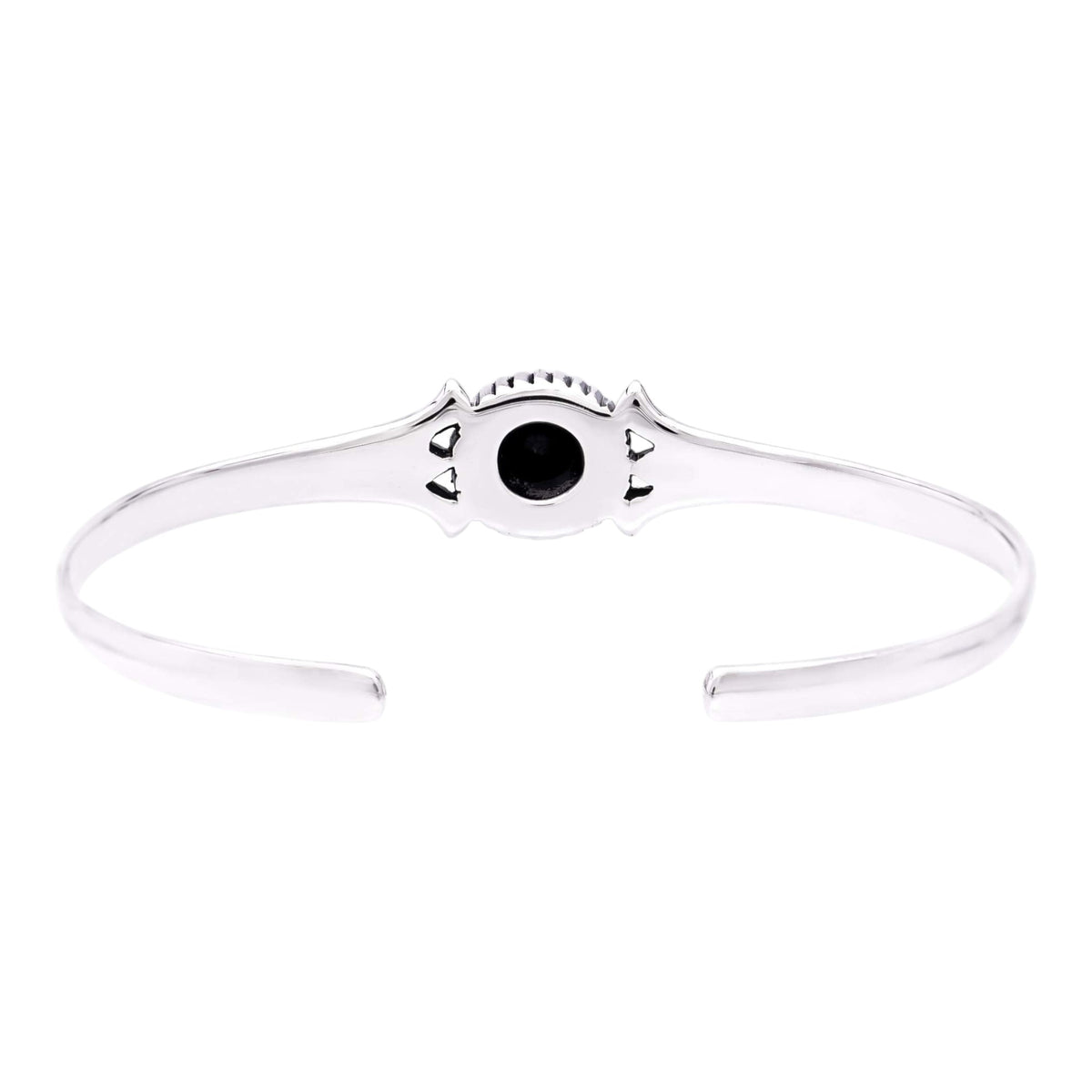 Truelements Jewelry unisex sterling silver bangle featuring a central 8mm black cubic zirconia stone