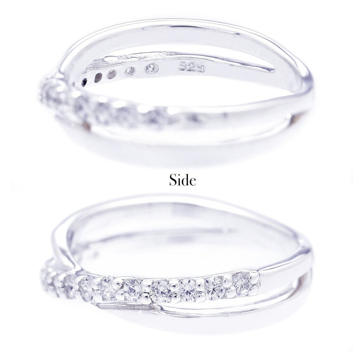 Truelements Jewelry sterling silver cross pinky ring featuring delicate clear zirconia stones on a slim band