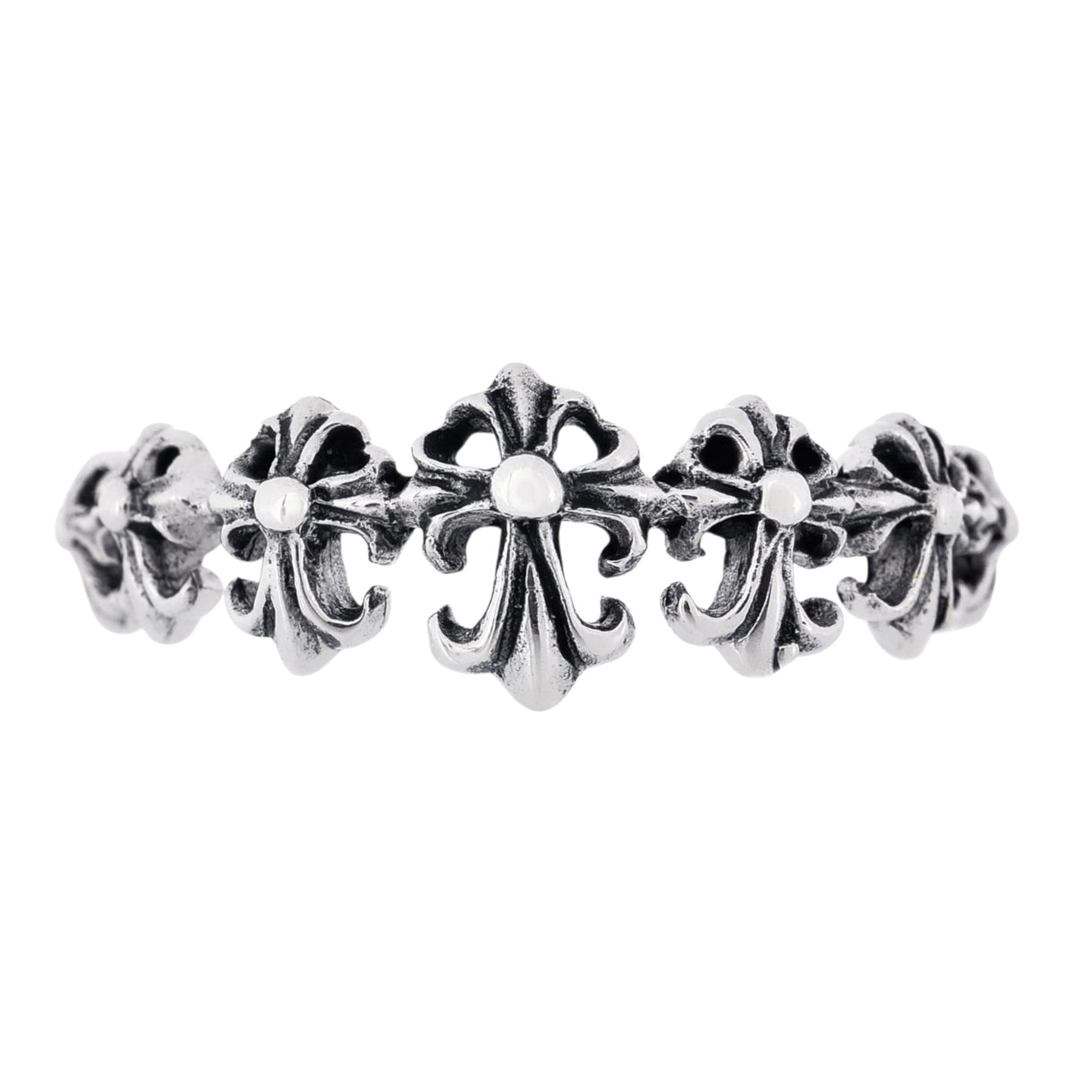 Truelements Jewelry men's sterling silver 925 ring featuring a detailed, repeating cross motif with openwork design.