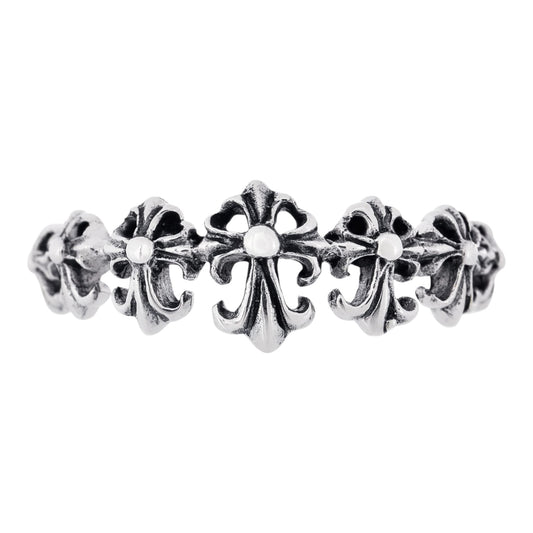 Truelements Jewelry men's sterling silver 925 ring featuring a detailed, repeating cross motif with openwork design.