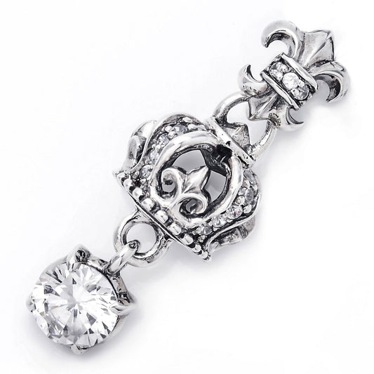 Truelements Jewelry sterling silver 925 pendant featuring a crown, cross motif, and a large clear cubic zirconia stone.